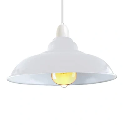 Image of Modern Industrial White Metal Ceiling Light Shade, 32cm Large Curvy Easy Fit Pendant Lamp Shade for Living Room, Kitchen, Hallway(Free Reducer Plate)