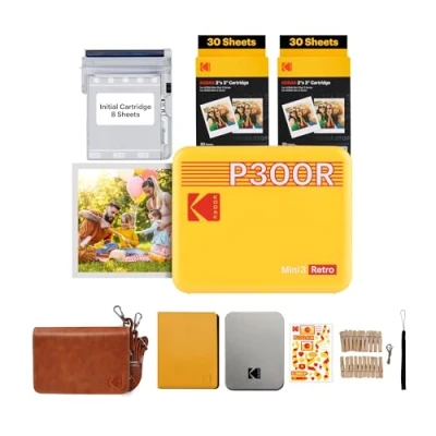 Image of KODAK Mini 3 76 x 76mm Wireless Bluetooth Instant Photo Printer 76x76mm 4 Pass Laminated Paper 68 Sheets Yellow