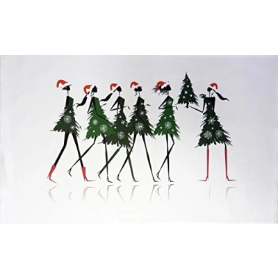 Image of Half a Donkey Here Come the Girls Festive Christmas Tree Design Large Tea Towel