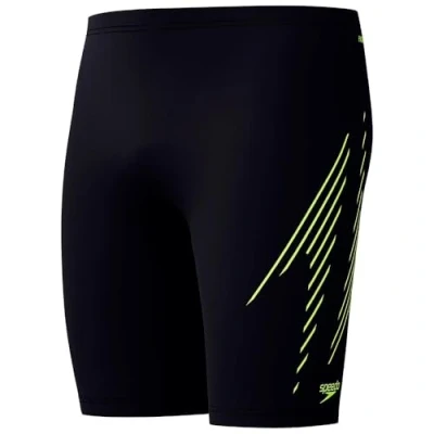Image of Speedo Men&#039;s Hyperboom Placement Jammer Swim Training Fitness Chlorine Resistant Jammer, Black/Hyper Yellow, 30