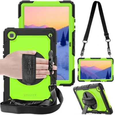 Image of TECHGEAR UTILITY Case fits Samsung Galaxy Tab A7 10.4&quot; (SM T500 / T503 T505 T509) Tough Rugged HEAVY DUTY Armour Shockproof Impact with 360 Rotating Stand, Hand &amp; Shoulder Strap Green