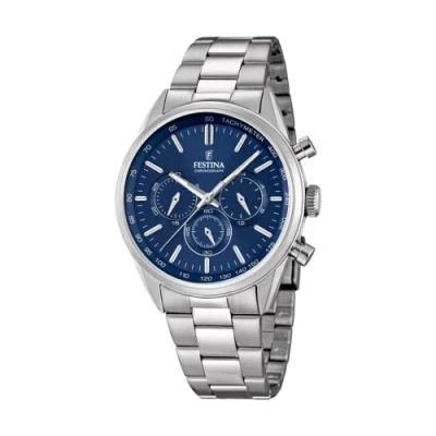 Image of Festina Men&#039;s Quartz Watch with Blue Dial Chronograph Display and Silver Stainless Steel Bracelet F16820/2