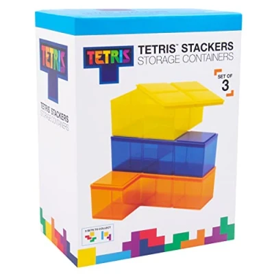 Image of Fizz Creations Tetris™ Storage Containers Dark Blue, Orange &amp; Yellow. Tetrimino Shaped Fridge Freezer Boxes. Officially Licensed Merchandise