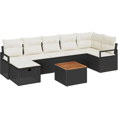 Image of vidaXL 8 Piece Garden Sofa Set with Cushions Black Poly Rattan