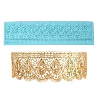 Image of Flower Impression Lace Silicone Mold,Cake Mat Mold,Wedding Fondant Cake Decorating Tools Bakeware Mold, Cupcake Gumpaste Chocolate Mould, Border Edge Decoration Mold Embossed Pad (D)
