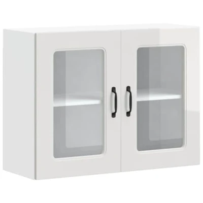 Image of vidaXL Kalmar Kitchen Wall Cabinet Gloss White Storage Cupboard with Glass Door
