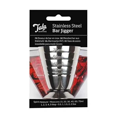 Image of Tala Stainless Steel Cocktail Jigger, Measures 15ml, 20ml, 30ml, 45ml, 60ml and 75ml Ideal for Pouring Sprits Making Cocktails, Made with Dishwasher Safe