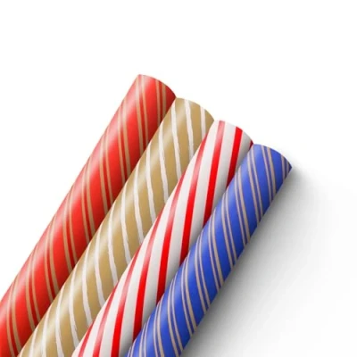 Image of Kraft &amp; Co 4 pack 44cm x 5M of Gift Wrapping Paper, Quality Festive Designed Eco Friendly, Recyclable Paper Ideal for Gifts, Arts Crafts (20M Total) Classic