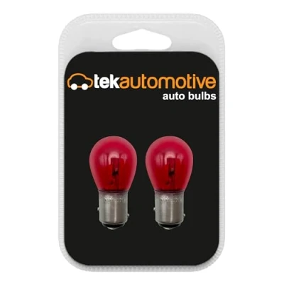 Image of Tek Automotive 380 Bulb Red Brake Light Bulbs, 380R Car Bulbs 12V 21/5W BAY15D, Stop and Tail Twin Pack