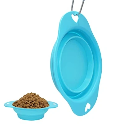 Image of Collapsible Silicone Dog Bowls, Blue Color 705ml Portable Travel Food Water Bowl, Expandable Pet Accessory for Camping, Hiking and Travelling