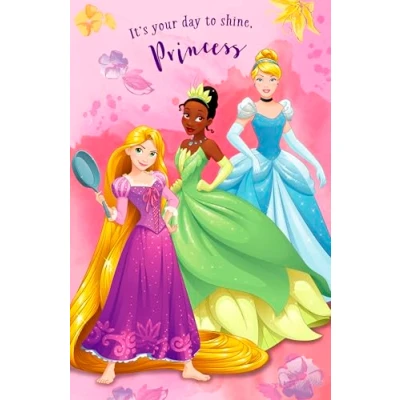 Image of Disney Princess Birthday Greetings Card for Girls Unique Cinderella,Rapunzel,Tiana Young Happy Niece/Granddaughter/Daughter/Sister,Cute Cards