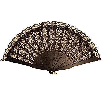 Image of Black Lace Hand Fan Spanish Fancy Dress Accessory