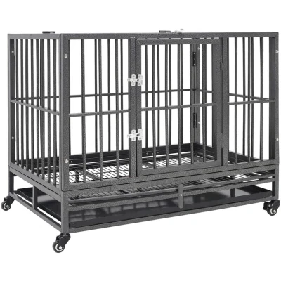 Image of vidaXL Dog Cage with Wheels Steel 102x72x85 cm