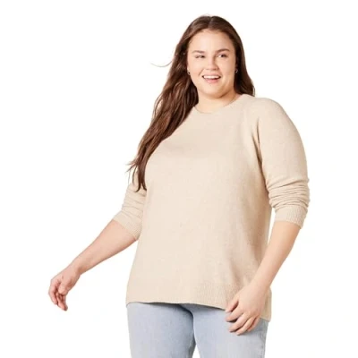 Image of Amazon Essentials Women&#039;s Classic Fit Soft Touch Long Sleeve Crewneck Jumper, Beige, S