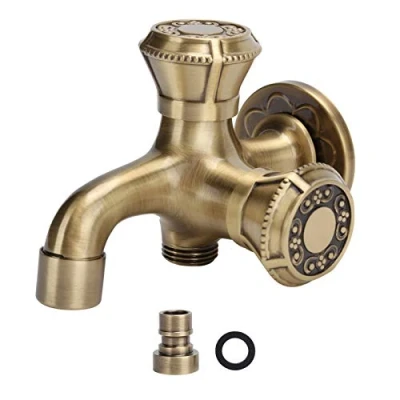Image of Wall Mounted Faucet G1/2&quot; Antique Brass Water 2 Handle Washing Machine Bathroom Vanity Sink Hot and Cold Spout Mixer Tap