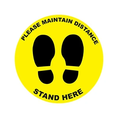 Image of 4 x please maintain distance social distancing landscape floor safety sign self adhesive vinyl weather proof label sticker 10cm (SC 21)