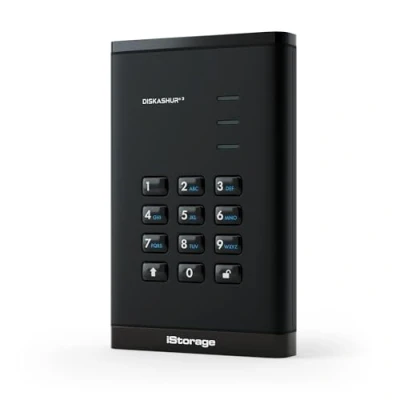 Image of iStorage diskAshur3 HDD 2TB Black Secure portable hard drive Password protected Dust &amp; water resistant Hardware Encryption