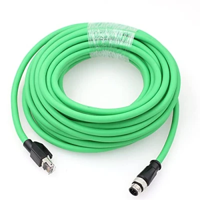 Image of HangTon M12 4 Pin D Coded Male to RJ45 Cat5e Shielded Cable for Industrial Ethernet Network PROFINET Sensor Machine Automation Control (green, 10m)