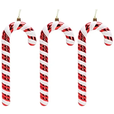 Image of Christmas Concepts® Pack of 3250mm Extra Large Candy Cane Baubles Shiny &amp; Glitter Decorated Decorations (Red)