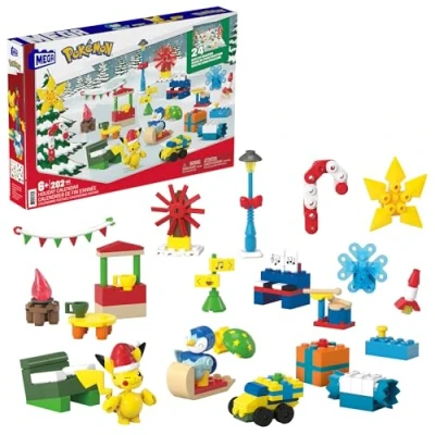 Image of MEGA Pokémon Building Toys Set, Holiday Calendar with 202 Pieces, 2 Poseable Characters and Accessories, for Kids, GYG99
