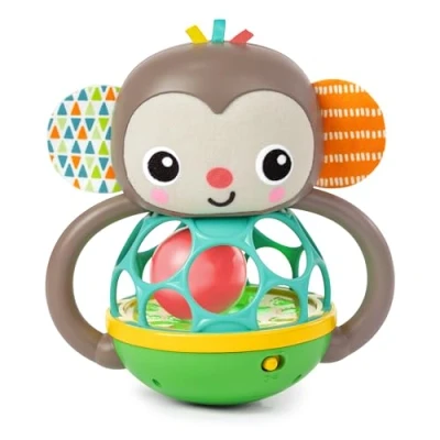 Image of Bright Starts Grab &amp; Giggle Monkey Light Up Musical Rattle Toy with Easy Grasp Oball, Ages 6 Months+, Unisex