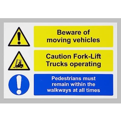 Image of Beware of moving vehicles caution forklift trucks operating safety sign 1mm flexible Plastic (400mm x 300mm)