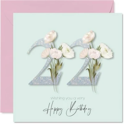Image of 22nd Birthday Cards for Women Fancy Floral Flowers Happy Card 22 Year Old Woman Niece Granddaughter Cousin Friend, 145mm Bday Greeting