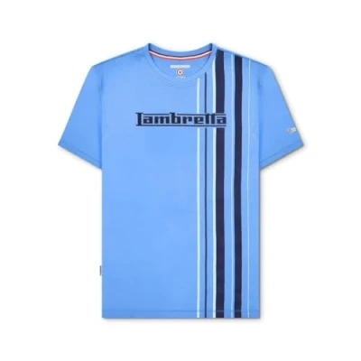 Image of Lambretta Mens Striped Logo Crew Neck T Shirt (Azure Blue) Size XL