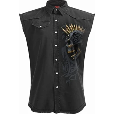 Image of Spiral Black Gold Sleeveless Stone Washed Worker M