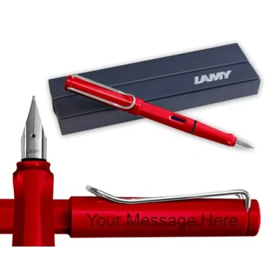 Image of Lamy Safari Fountain Pen Personalised with Engraving (Red, Medium Nib)