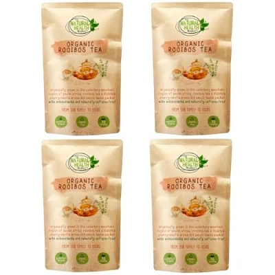 Image of Organic Rooibos Tea aka Redbush By The Natural Health Market ECO FRIENDLY PLASTIC FREE Plant Based Pyramid Bag Recyclable 100% Paper Outer Packaging (200 Bags (4 x 50 Packs))