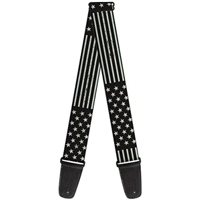 Image of Buckle Down Guitar Strap Americana Stars Stripes2 Weathered Black Gray 2 Inches Wide