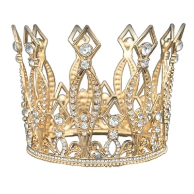 Image of Gold Crown, Vofler Cake Topper Baroque Queen Tiara Vintage Tall Crowns Retro Crystal Rhinestone Hair Jewelry Decor for Women Ladies Girls Bridal King Princess Costume Party Birthday Wedding Pageant