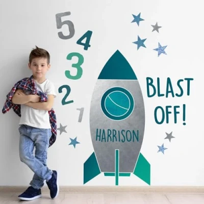Image of Stickerscape Space Wall Stickers (Personalised Rocket Large) Decals, for Walls, Decor Easy to Apply, Cleanly Removable
