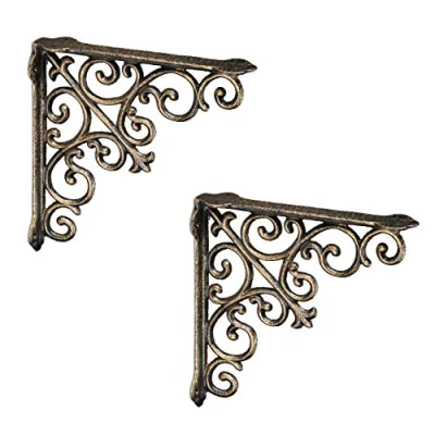 Image of Relaxdays 2X XL Shelf Brackets, Cast Iron, Rack Support, Vintage Motif, HWD: 26 x 5 cm, Angle for Shelves, Bronze