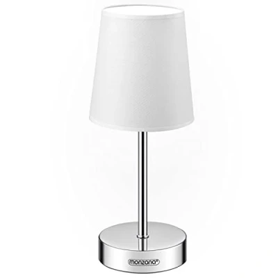 Image of Monzana® Chrome Bedside Lamp with Fabric Shade E14 Bulb Fitting Up to 15W 13cm Diameter 32cm High Office Desk Living Room Table Metal White