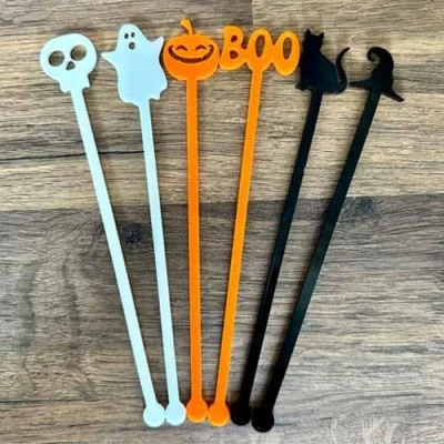 Image of PARTYRAMA.CO.UK Halloween Characters Acrylic Drink Stirrers Pack of 6