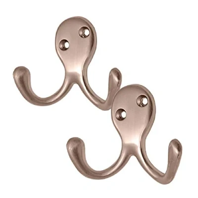 Image of 4 x Satin Nickel Double Coat Hooks, Door &amp; Wall Robe Dress Garment Hangers