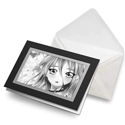 Image of Greeting Cards Black (Insert) BW Anime Manga Face Japanese Blank Greetings Card Birthday Kids Party Boys Girls #38758