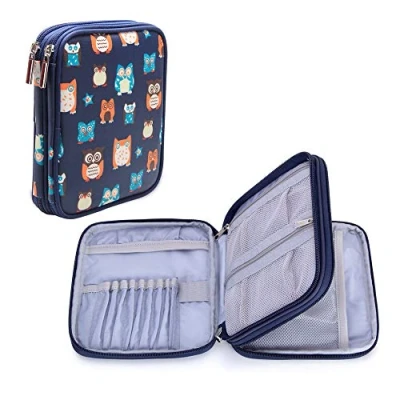 Image of Teamoy Crochet Hook Case, Storage Bag for Various Needles and Accessories, Sturdy Case with Doulbe Layer Zip, Easy to Carry on (No Accessories Included), Owls