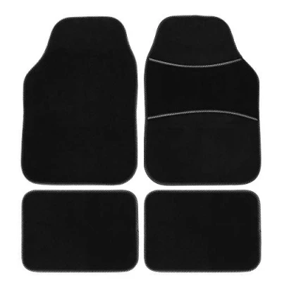 Image of JVL 01 927SI Universal PVC Backed Carpet Car Mat Extreme Set, Black/Silver, 4 Pieces