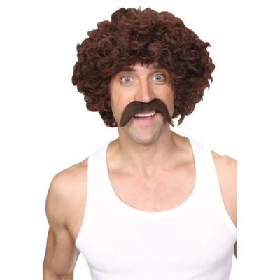 Image of Adult Funny Athlete Fancy Dress Set (Wig &amp; Tash)
