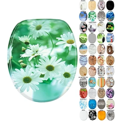 Image of Sanilo Soft Close Toilet Seat, Wide Choice of New Seats, Stable Hinges, Easy to Mount (Daisies)