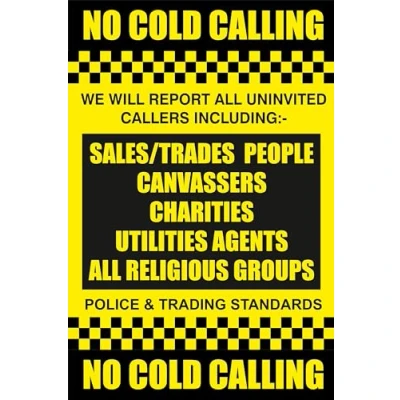 Image of SECO No Cold Calling Sign 300x400mm, 3mm Aluminium Composite With Channel and Universal Clips for Lampposts/Signposts