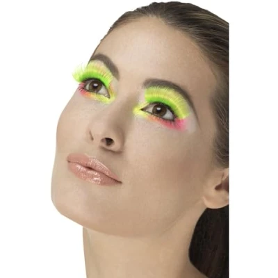 Image of Smiffys 80s Party Eyelashes, Neon Green Contains Glue, Fever Eyelashes Fancy Dress, 1980s Dress Up Cosmetics &amp; Disguises.