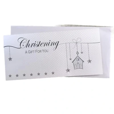 Image of WHITE COTTON CARDS MONEY WALLET Christening, A Gift For You CHURCH &amp; HANGING STARS Handmade (WBW21)