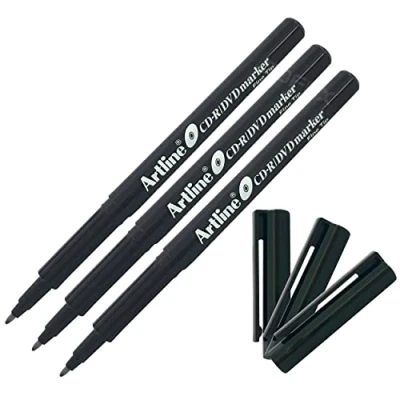 Image of artline Fine Tip BLACK CD DVD Marker Pen Fade Water Resistant For Most Surfaces (3 x Markers)