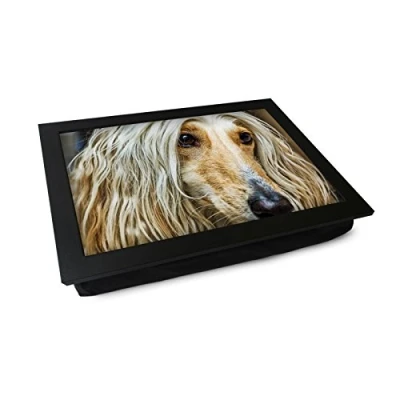 Image of Extra Large Portable Lap Desk Tray (Afghan Dog) Wide Multi Purpose Handmade Wooden Frame, Big Beanbag Cushion Bottom Computers, Laptops, Meals, Food 49.8cm XL6 Black