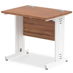 Image of Impulse 800 x 600mm Straight Desk Walnut Top White Cable Managed Leg