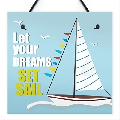 Image of RED OCEAN Let Your Dreams Shabby Chic Bathroom Sign Sailing Nautical Plaque Beach Home Seaside GIFT Boat Decor